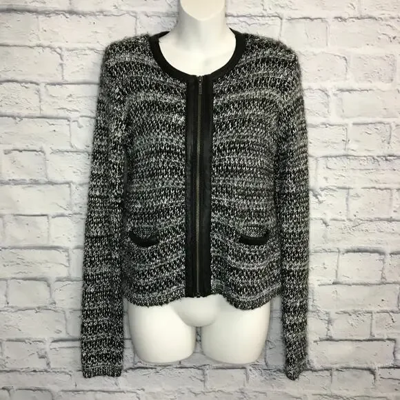 Joie Gray Black Knit Zipper Sweater - Picture 5 of 7